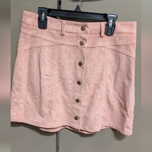Pink "Suede" Button Front Miniskirt